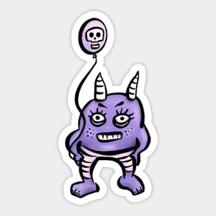 Funny Demon With Skull Balloon Sticker